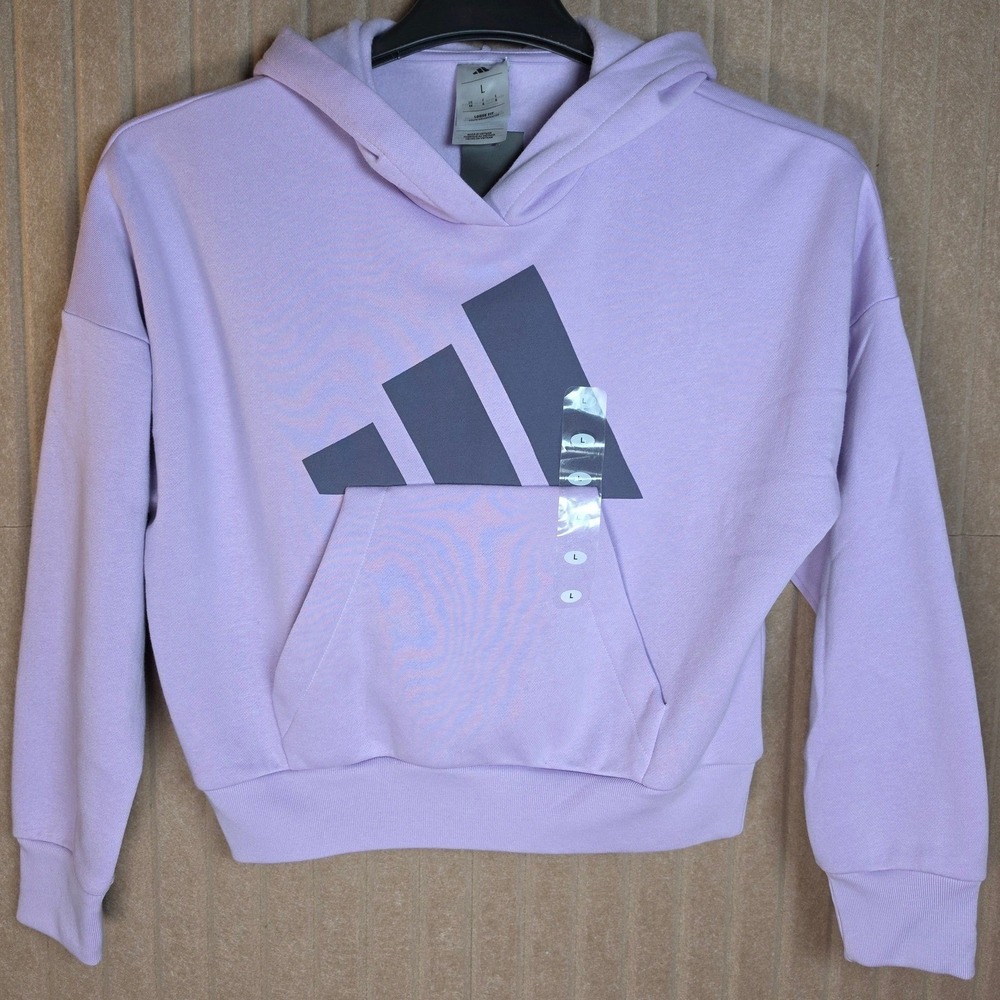 adidas Girls' Essential Big Logo Fleece Pullover Hoodie, L (14)